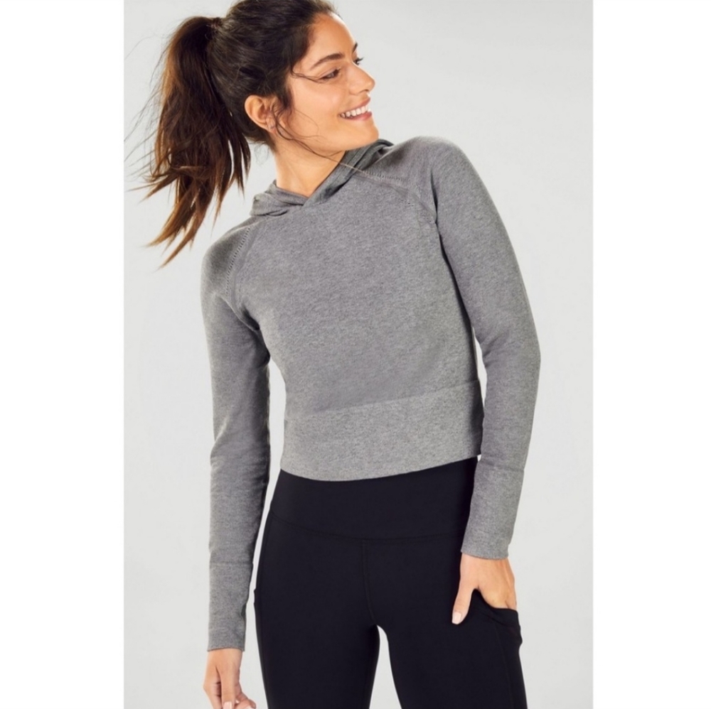Fabletics Ada Seamless long sleeve crop hoodie Gray Size Medium NWT